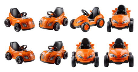 Bright Orange Toy Cars Set for Kids Playtime and Outdoor Fun, isolated on transparent background