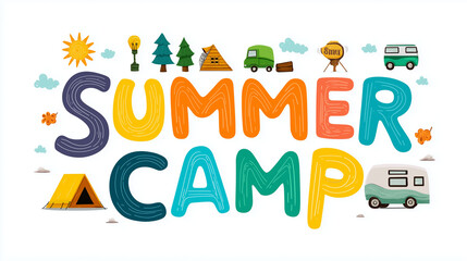 Fototapeta premium Summer Camp: Vibrant illustration spells out 