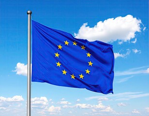 European Union flag waving in a clear sky