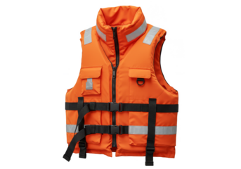 Isolated Orange Life Jacket Safety Buoyancy Gear Transparent Background