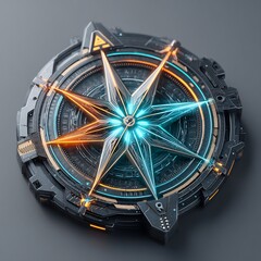 Futuristic Compass Rose with Neon Accents