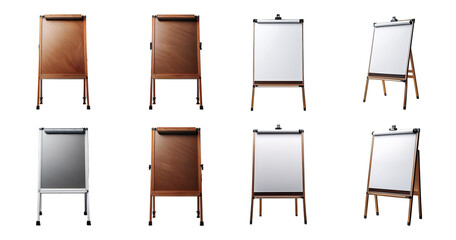 Various Types of Easels for Art and Presentation in Different Finishes, PNG bundle collection, Isolated on Transparent Background