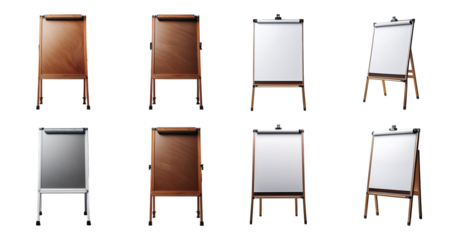 Various Types of Easels for Art and Presentation in Different Finishes, PNG bundle collection, Isolated on Transparent Background