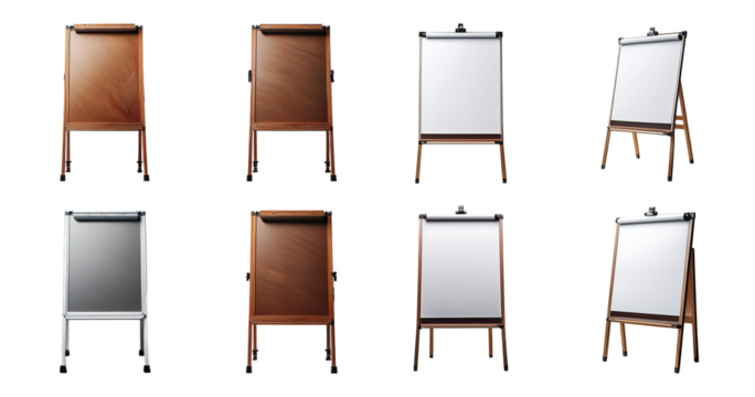 Various Types of Easels for Art and Presentation in Different Finishes, PNG bundle collection, Isolated on Transparent Background