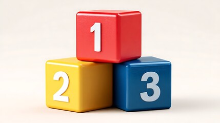 Stacked Red, Yellow, and Blue Number Blocks with White Numbers One, Two, and Three