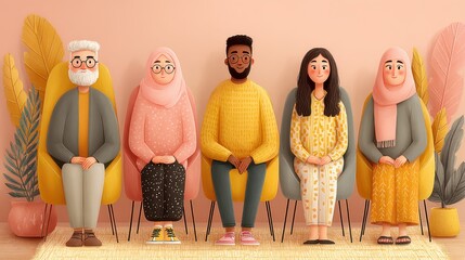 Diverse group of people seated, awaiting something