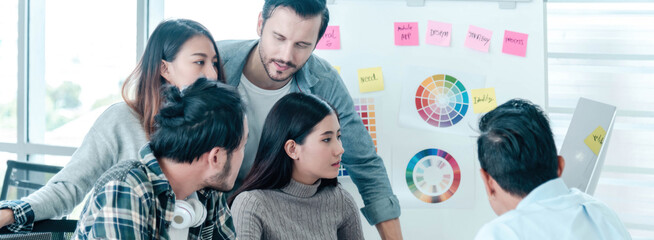 Banner Diversity multiethnic team group of business people Present meeting conference room...