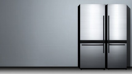 Futuristic kitchen with nature-inspired appliances, including a fridge using penguin-like insulation, bathed in soft natural light and ultra-clean design.