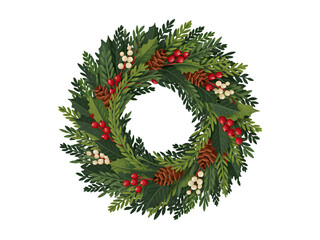 Christmas Wreath Festive Evergreen Holiday Decoration isolated on transparent background