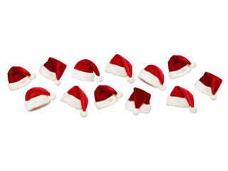 Christmas Santa Hats Festive Red  Mini Hats for Holiday Decorations isolated on transparent background