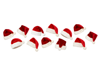 Christmas Santa Hats Festive Red  Mini Hats for Holiday Decorations isolated on transparent background