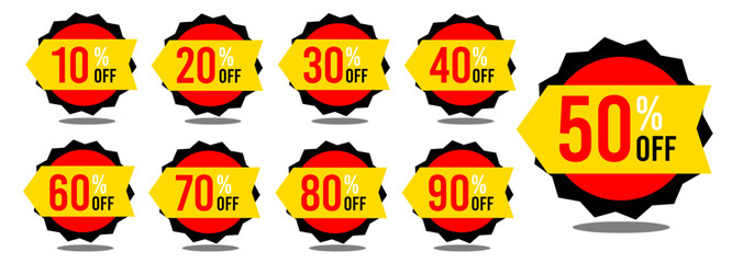 Obraz premium 10% off 20% off 30% off 40% off 50% off 60% off 70% off 80% off 90% off ten twenty thirty forty fifty sixty seventy eighty ninety percent off, retail discount, promotion, sale, percentage, set.