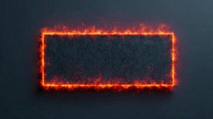 A glowing rectangular frame made of fiery embers and sparks on a dark textured background.