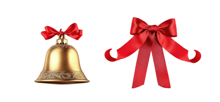 Golden bell and red ribbon bow - Powered by Adobe