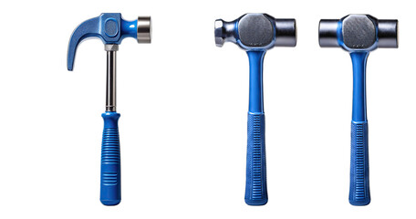 Three Different Types of Blue Hammers for Construction and DIY, PNG bundle collection, Isolated on Transparent Background