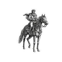 Fototapeta premium Isolated Silhouette of Equestrian Man Rider on Horse Galloping