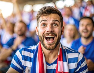 Excited fan cheering in stadium