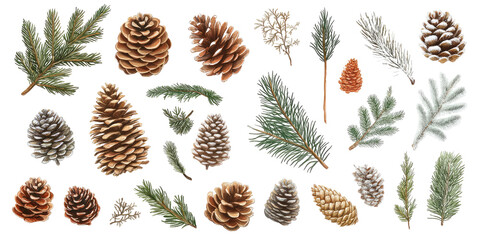 Assorted pine cones and leaves