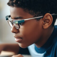Young adult works on a laptop wearing a sleek noninvasive brain computer interface headset in a minimalist office, calm focus on device and face.