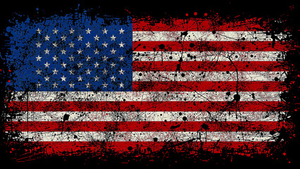 Dynamic grunge american flag art on dark canvas