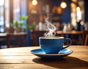 Hot coffee in a cafe