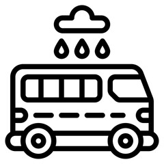 bus rain adventure touring outline icon and illustration