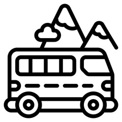 mountain bus adventure touring outline icon and illustration