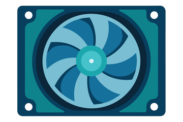 Modern computer fan with blue blades and teal casing