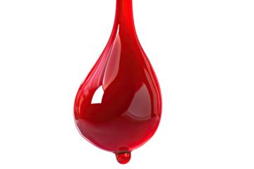 Close-up of a vibrant, teardrop-shaped red liquid droplet