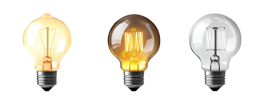 Three incandescent light bulbs in varying light intensities