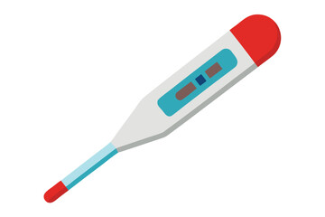 Digital thermometer with red tip and blue display showing temperature reading