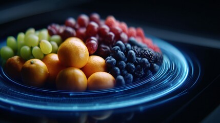 digital hologram showing fruit ripening process, educational agriculture technology scene
