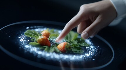 digital hologram showing fruit ripening process, educational agriculture technology scene