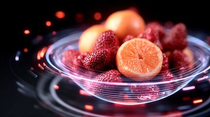 digital hologram showing fruit ripening process, educational agriculture technology scene