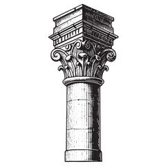 Elegant detailed engraved illustration of a classical corinthian column architectural design