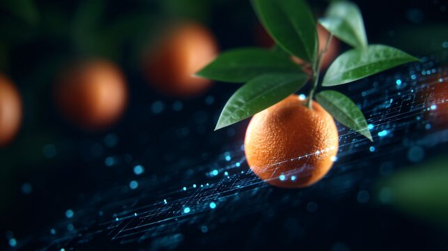 digital hologram showing fruit ripening process, educational agriculture technology scene