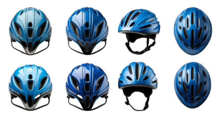 Collection of Stylish Blue Bicycle Helmets for Safety and Fashion, Bundle Set Collection, Isolated on Transparent Background