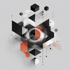 Abstract Geometric Composition with Cubes and Concentric Circles