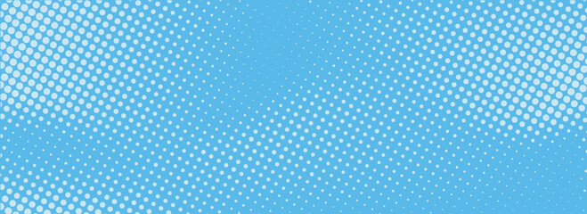 Dotted comic cloud background. Halftone clouds in bright blue sky. Pop art heaven wallpaper for banner, brochure, collage, leaflet, poster, flyer. Pixelated smoke, fog or smog texture © Selviana