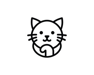 Fototapeta premium Minimalist cat icon with cute paw curl in outlined vector style