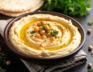 Hummus In Bowl With Toppings