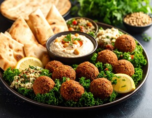 Assortment Of Falafel With Hummus And Pita Bread