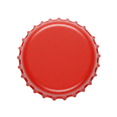 A single red bottle cap with a textured surface isolated on transparent background