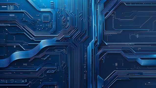 Futuristic desktop wallpaper tech background in blue tones with digital circuits and abstract lines