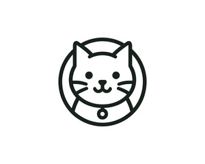 Obraz premium Playful minimalist cat head logo in round outline