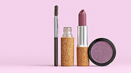 Three beauty products displayed against a pastel background.