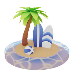 3d Surfboard and palm tree