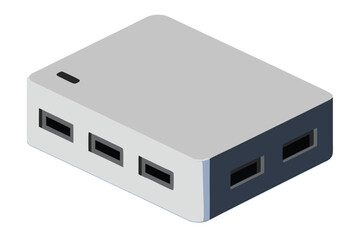 a multi port usb charger hub on white background.