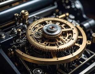 Detailed Close-Up Of Intricate Golden Gears