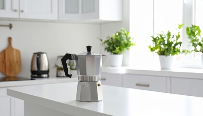 Modern White Kitchen With Coffee Maker
